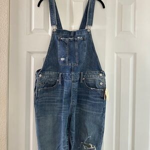 NWT Lucky Brand Denim Distressed Overalls SZ XL